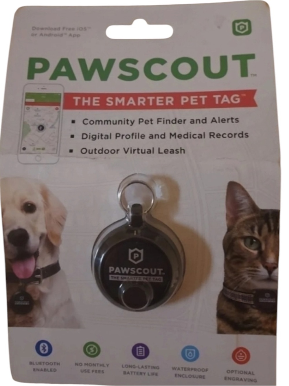 PAWSCOUT The Smarter Pet Tag Community Pet Finder & Alerts Bluetooth Black NEW